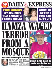 Daily Express Newspaper Front Page (UK) for 18 April 2014