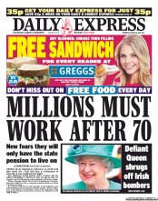 Daily Express (UK) Newspaper Front Page for 18 May 2011