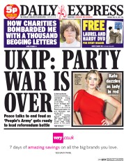 Daily Express Newspaper Front Page (UK) for 18 May 2015