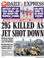 Daily Express Newspaper Front Page (UK) for 18 July 2014