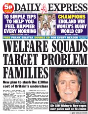 Daily Express (UK) Newspaper Front Page for 18 August 2014