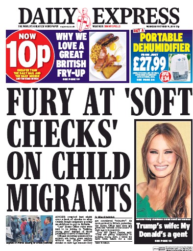 Daily Express Newspaper Front Page (UK) for 19 October 2016
