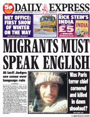 Daily Express (UK) Newspaper Front Page for 19 November 2015