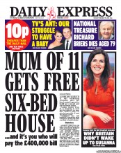 Daily Express (UK) Newspaper Front Page for 19 February 2013