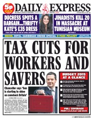 Daily Express Newspaper Front Page (UK) for 19 March 2015