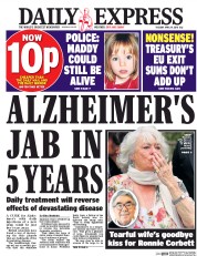 Daily Express (UK) Newspaper Front Page for 19 April 2016