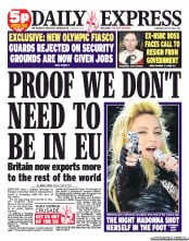 Daily Express (UK) Newspaper Front Page for 19 July 2012