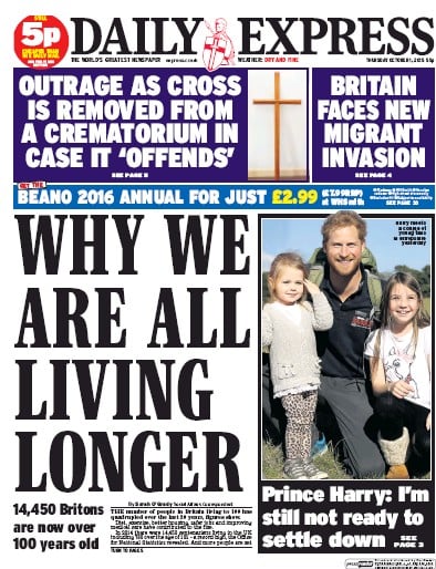 Daily Express Newspaper Front Page (UK) for 1 October 2015