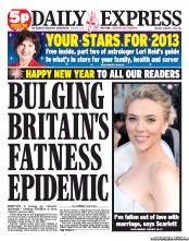 Daily Express (UK) Newspaper Front Page for 1 January 2013
