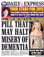Daily Express (UK) Newspaper Front Page for 1 January 2015