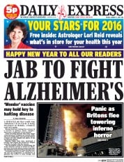Daily Express (UK) Newspaper Front Page for 1 January 2016