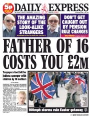 Daily Express Newspaper Front Page (UK) for 1 April 2015