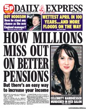 Daily Express (UK) Newspaper Front Page for 1 May 2012