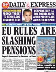 Daily Express Newspaper Front Page (UK) for 1 September 2014