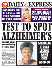 Daily Express Newspaper Front Page (UK) for 20 January 2015