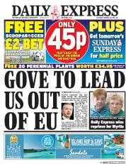 Daily Express (UK) Newspaper Front Page for 20 February 2016