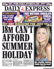 Daily Express (UK) Newspaper Front Page for 20 June 2011