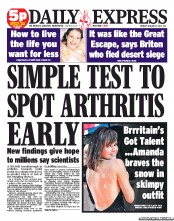 Daily Express (UK) Newspaper Front Page for 21 January 2013