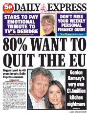 Daily Express Newspaper Front Page (UK) for 21 January 2015