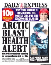 Daily Express (UK) Newspaper Front Page for 21 February 2013
