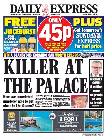 Daily Express Newspaper Front Page (UK) for 21 May 2016