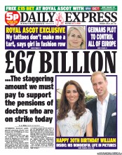 Daily Express (UK) Newspaper Front Page for 21 June 2012