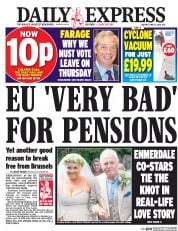 Daily Express (UK) Newspaper Front Page for 21 June 2016