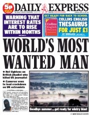 Daily Express Newspaper Front Page (UK) for 21 August 2014