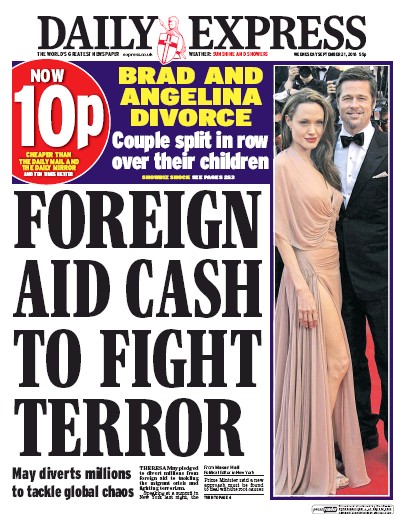 Daily Express Newspaper Front Page (UK) for 21 September 2016