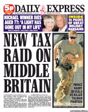 Daily Express (UK) Newspaper Front Page for 22 January 2013