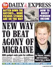 Daily Express Newspaper Front Page (UK) for 22 January 2014