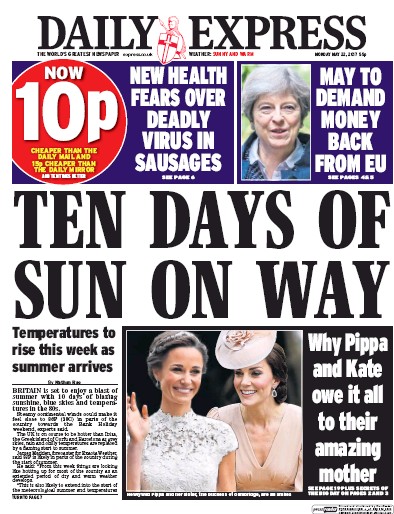 Daily Express Newspaper Front Page (UK) for 22 May 2017