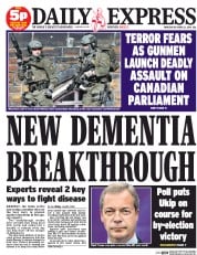 Daily Express Newspaper Front Page (UK) for 23 October 2014