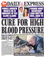 Daily Express (UK) Newspaper Front Page for 23 January 2015