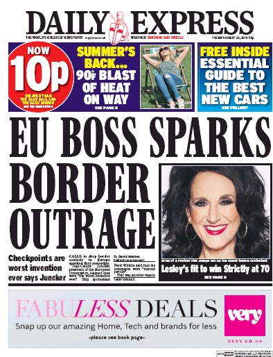 Daily Express Newspaper Front Page (UK) for 23 August 2016