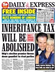 Daily Express (UK) Newspaper Front Page for 23 September 2014
