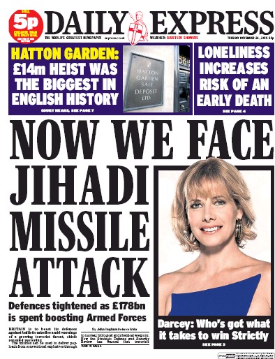 Daily Express Newspaper Front Page (UK) for 24 November 2015