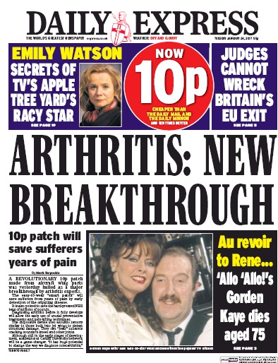Daily Express Newspaper Front Page (UK) for 24 January 2017