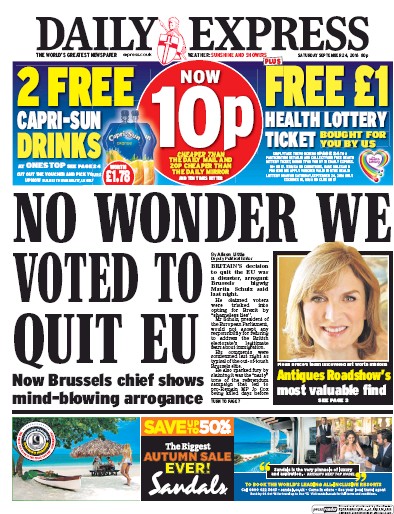Daily Express Newspaper Front Page (UK) for 24 September 2016