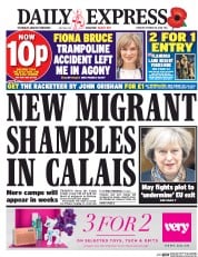 Daily Express (UK) Newspaper Front Page for 25 October 2016