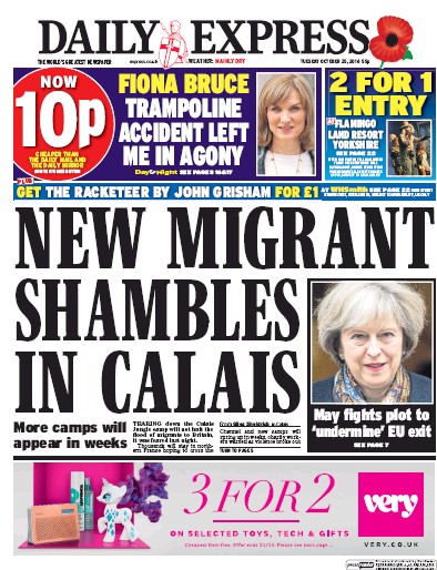 Daily Express Newspaper Front Page (UK) for 25 October 2016