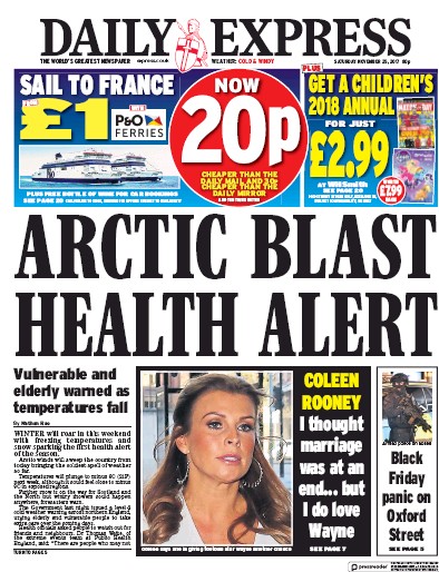 Daily Express Newspaper Front Page (UK) for 25 November 2017