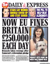 Daily Express (UK) Newspaper Front Page for 25 January 2013