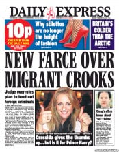 Daily Express (UK) Newspaper Front Page for 25 February 2013