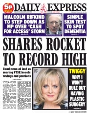 Daily Express (UK) Newspaper Front Page for 25 February 2015