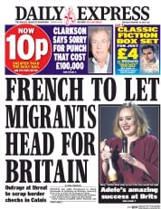 Daily Express (UK) Newspaper Front Page for 25 February 2016