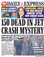 Daily Express (UK) Newspaper Front Page for 25 March 2015