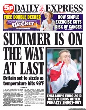 Daily Express (UK) Newspaper Front Page for 25 June 2012