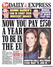 Daily Express (UK) Newspaper Front Page for 25 July 2012