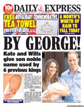 Daily Express Newspaper Front Page (UK) for 25 July 2013
